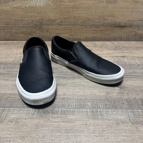 Vans Classic Perforated Black Leather Slip On Sneaker Women's Size 8 - Picture 6 of 7